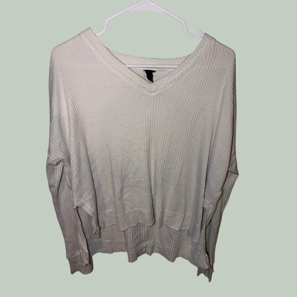 Wild Fable Womens Ribbed V-Neck High-Low Sweater Cream Off-White XS G0248